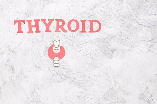 Thyroid Dietitian & Nutrition Support, Thyroid spelt out in pink letters and image of a thyroid, In Good Nutrition