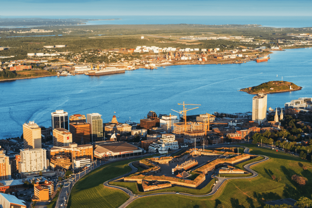 Halifax's river winding through mountain terrain, representing In Good Nutrition's commitment to empowering Haligonians with personalized dietitian support.